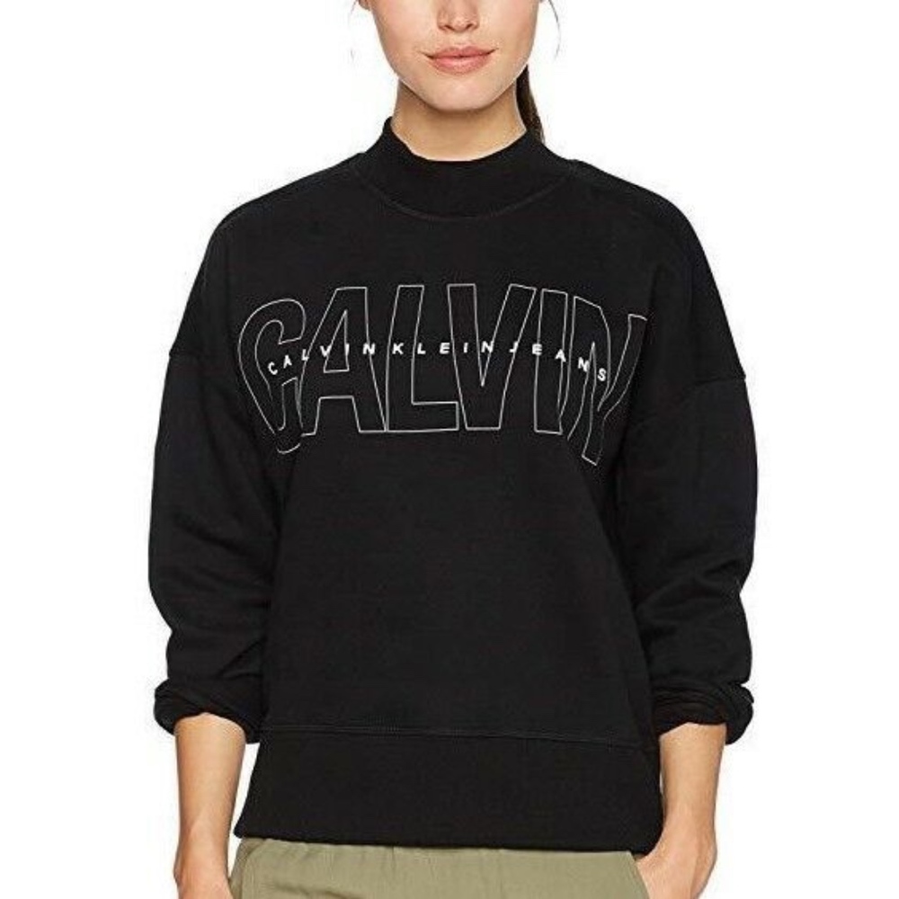 Calvin Klein Jeans Sweatshirt Logo Mock Neck Black